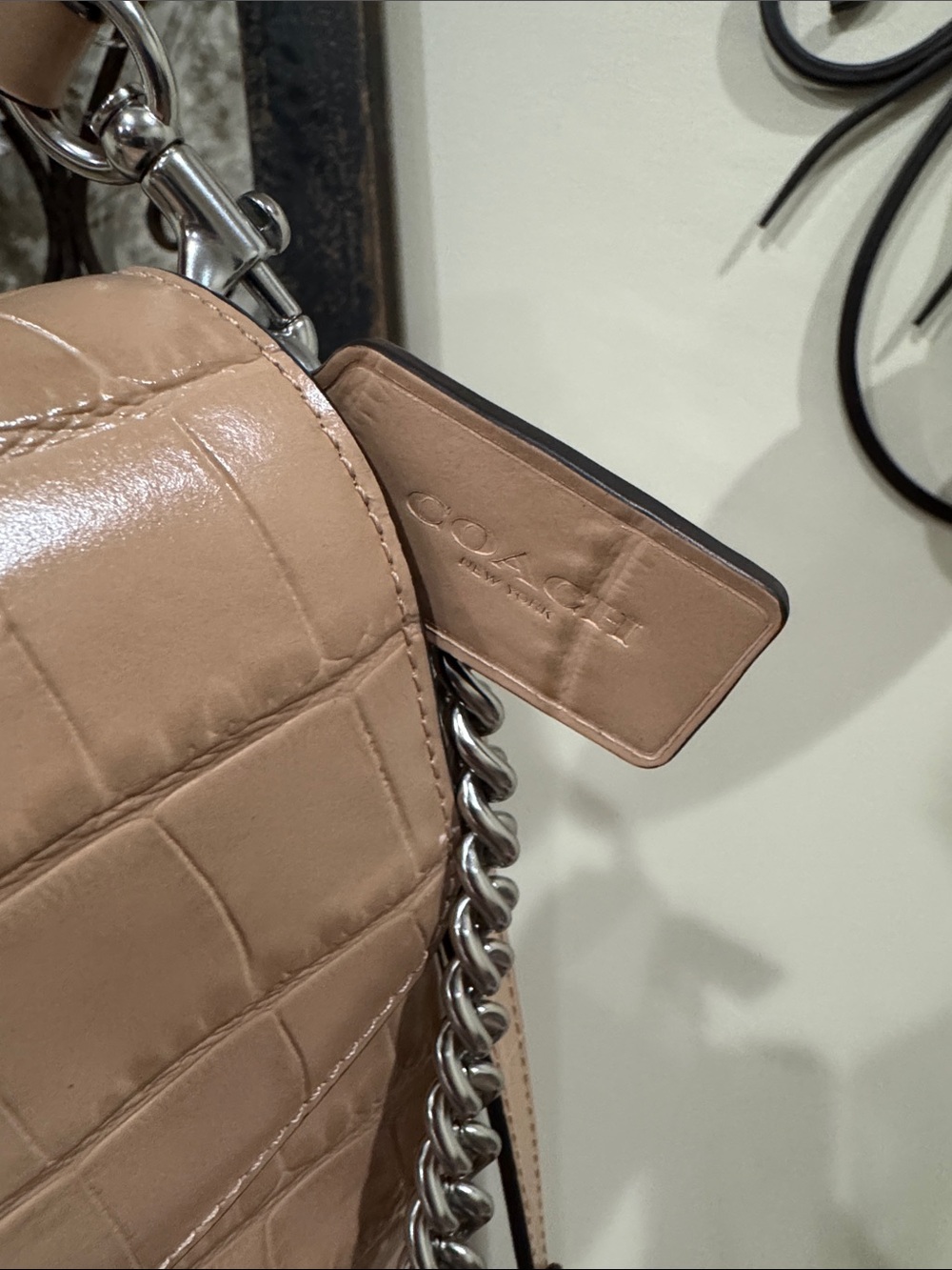 Coach Cassie Croc-Embossed Leather Crossbody with Silver Chain - Picture 4 of 8